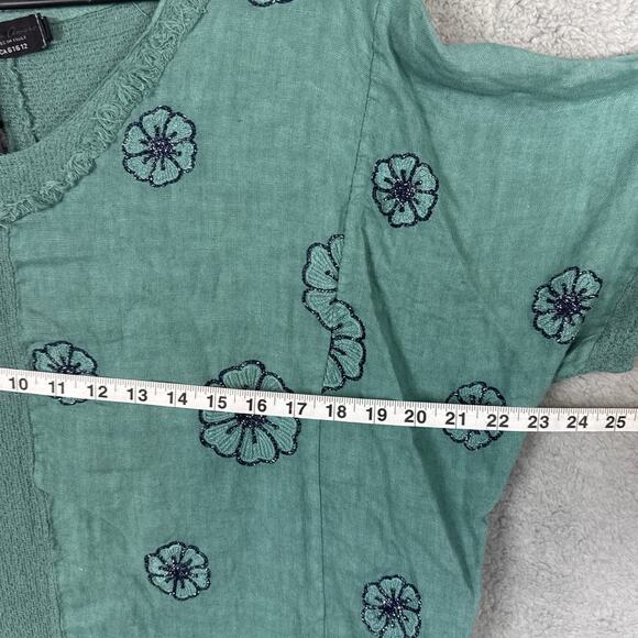 Italian Linen and Cotton Asymmetrical Hem Tunic Embroidered Flowers  L/XL NWT - Picture 6 of 10